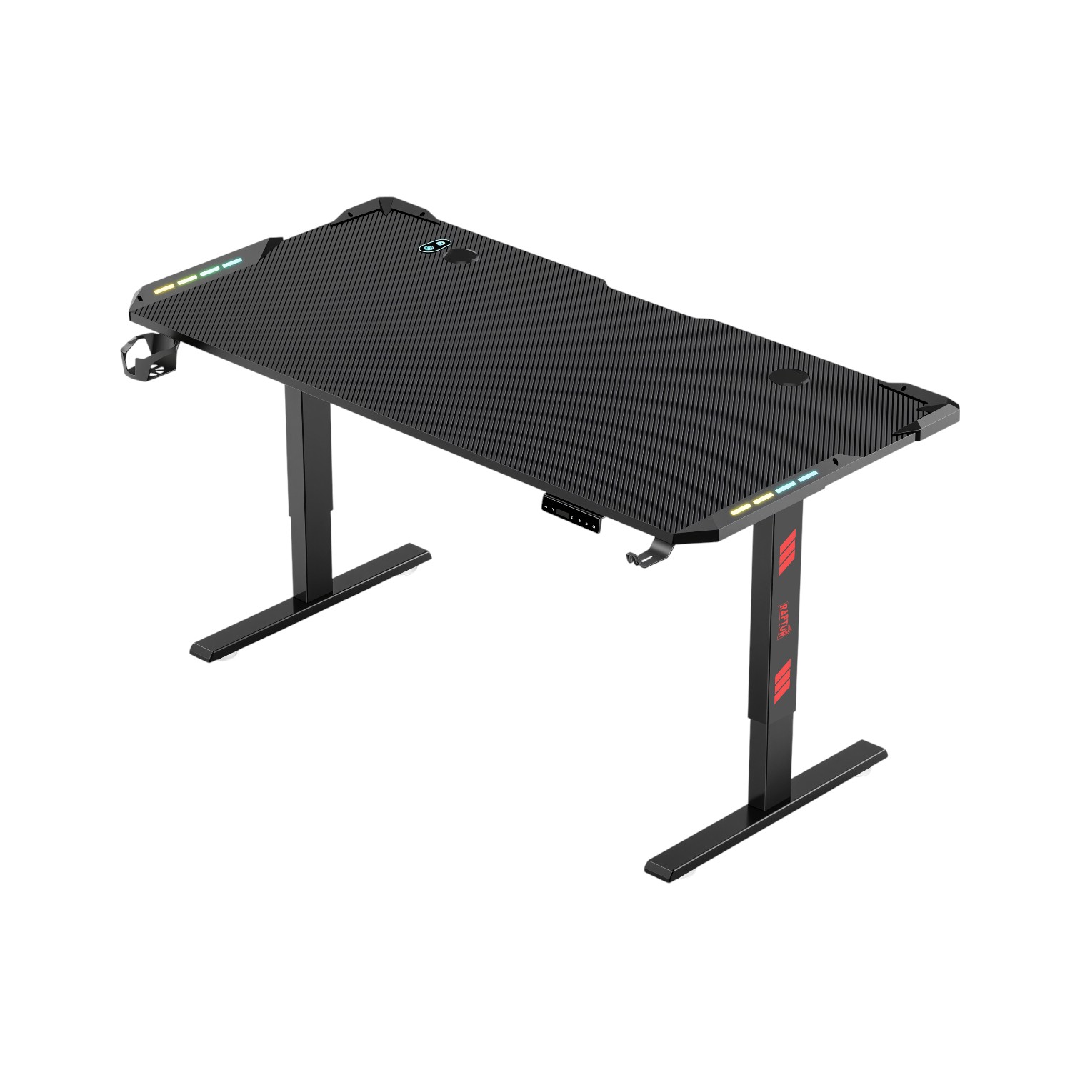 Escritorio Gamer Raptor Glow Station RGB C/elevacion H/80kg C/portavasos + Porta Auricular (7527) - I-Computacion