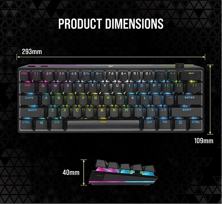 Teclado Corsair K70 Pro Mini Wireless RGB 60 Mecanico Cherry Mx Black Pbt - I-Computacion