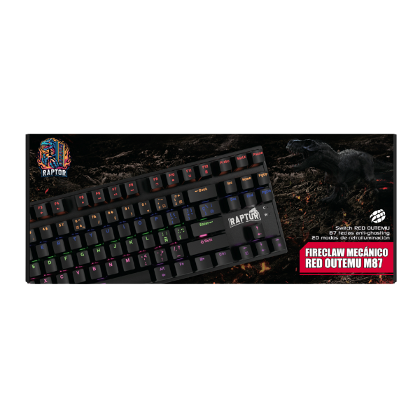 Teclado Gamer Raptor Fireclaw M87 Mecanico Retroiluminado Switch Red Outemu (2146) - I-Computacion