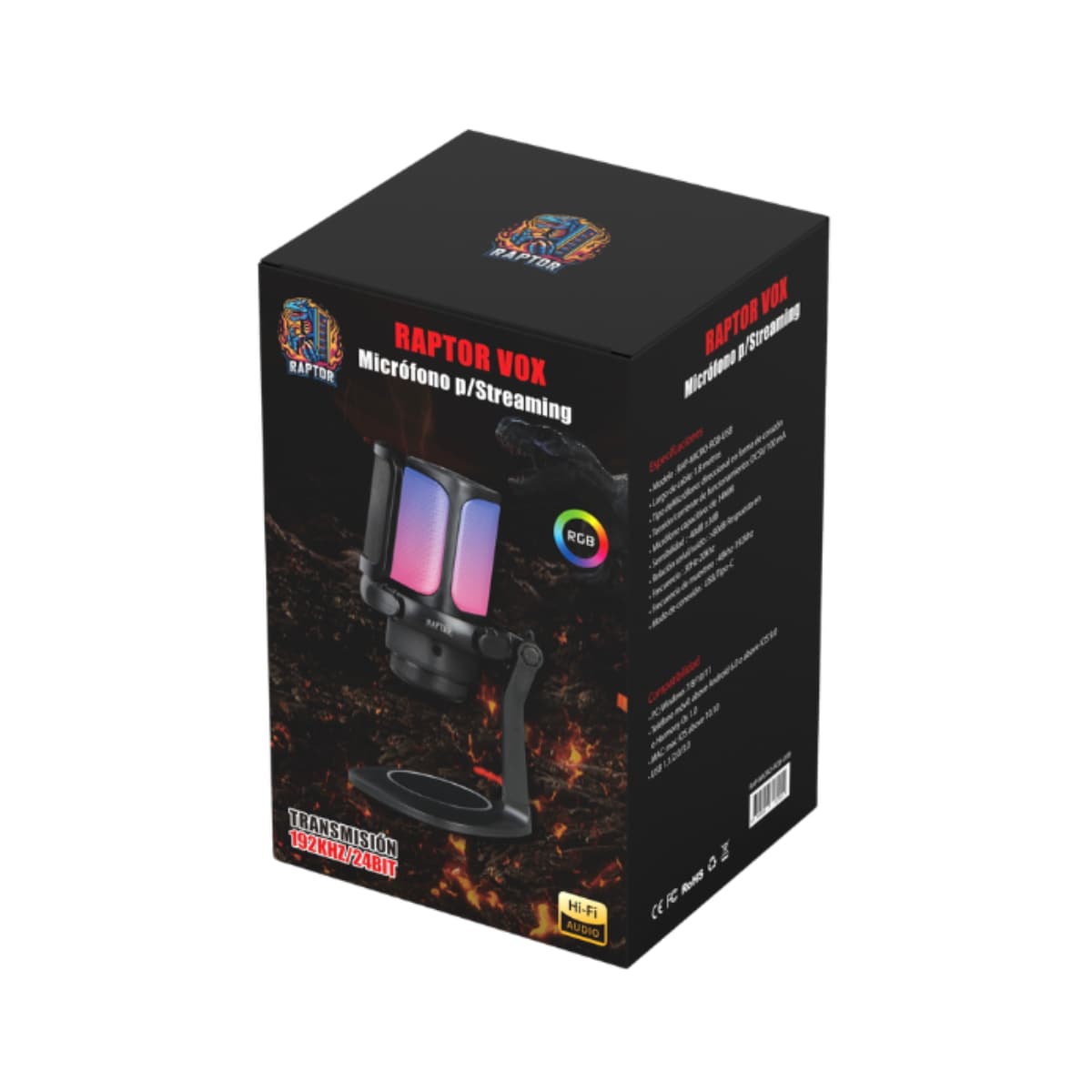 Microfono Raptor Vox RGB USB P/streaming (7015) - I-Computacion
