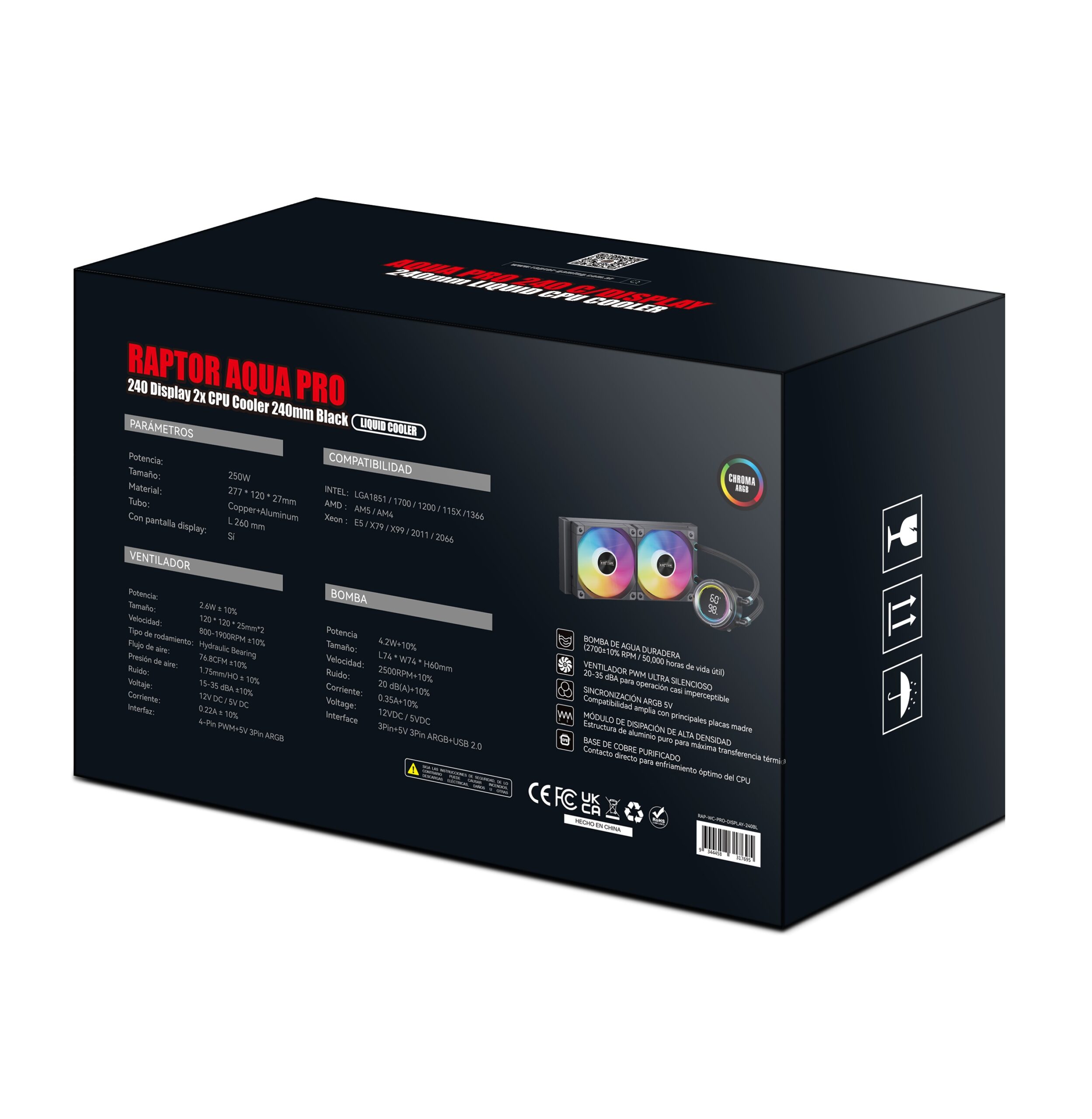 Water Cooling Raptor Aqua Pro 240 Display 2x CPU Cooler 240mm Negro (7695) - I-Computacion