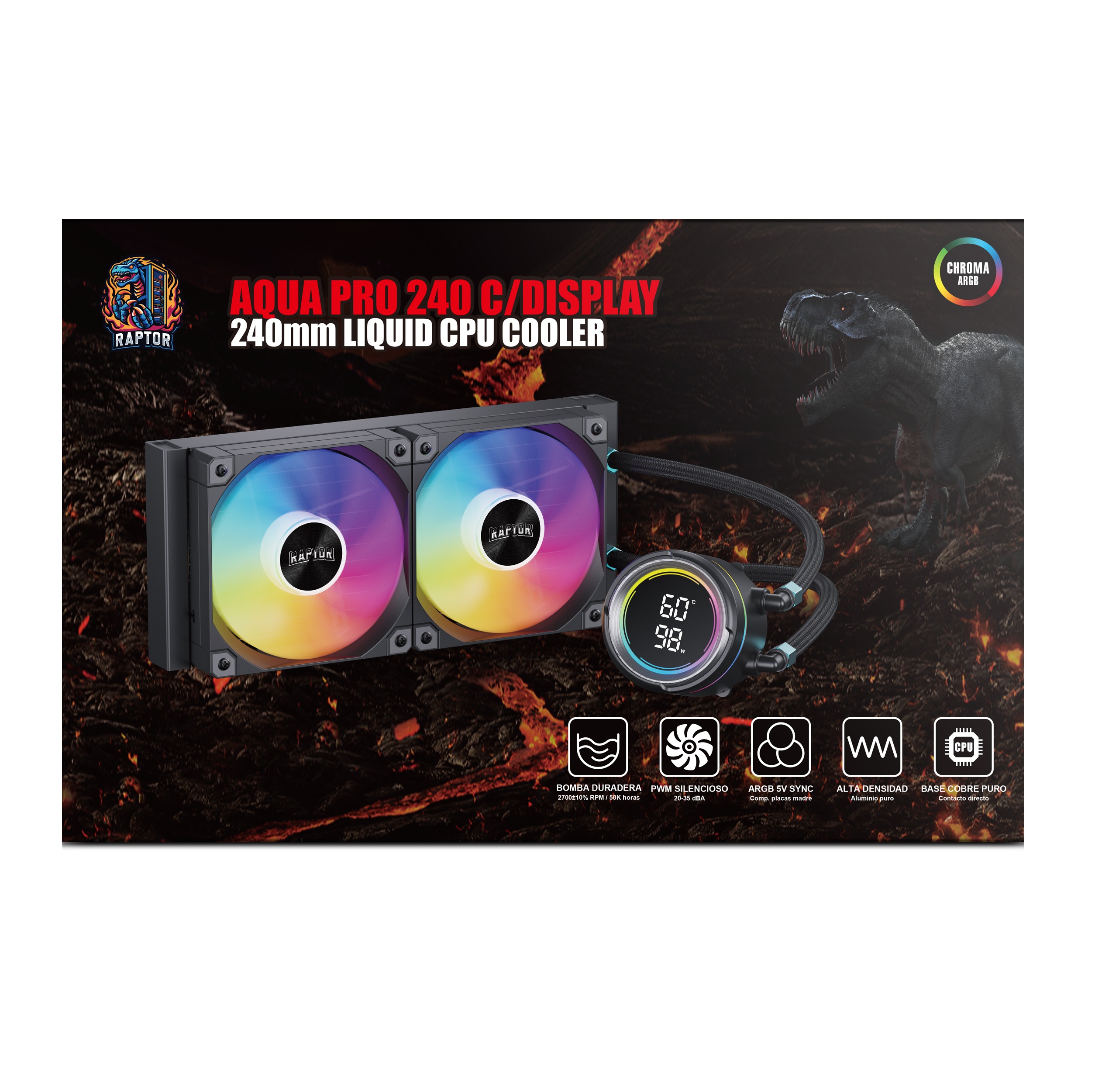 Water Cooling Raptor Aqua Pro 240 Display 2x CPU Cooler 240mm Negro (7695) - I-Computacion